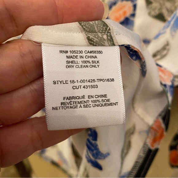 JOIE Women Desmonda Floral 100% Silk 3/4 Sleeve Pajama Style Button Top-Medium - Picture 8 of 9